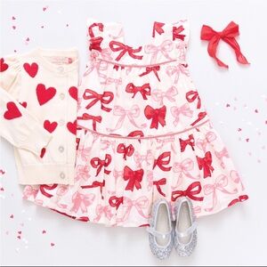 NWT PINK CHICKEN Girls Red & Pink Camellia Dress Valentines Bows Size 5 $88